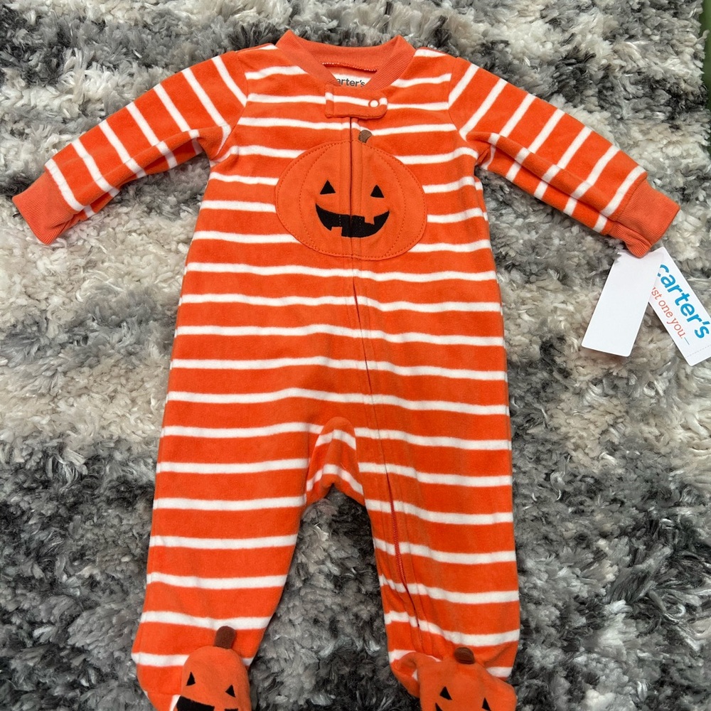 Orange Striped Pumpkin Halloween Fleece Sleeper